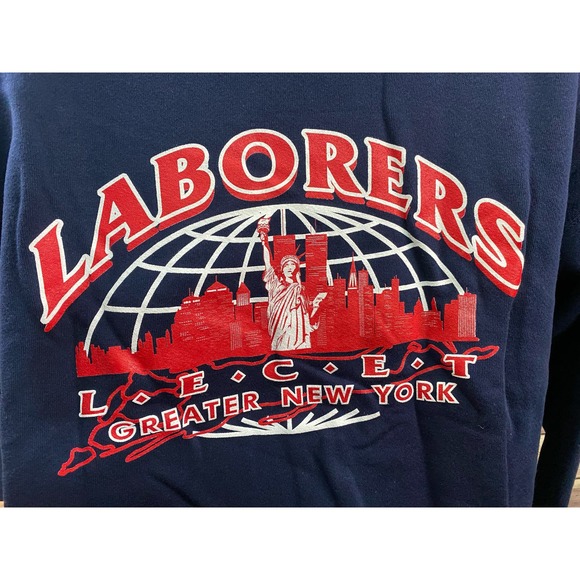 Laborers Union NY Twin Towers  Sweatshirt XL Vintage Blue Red 2000 -Back Hit- - Picture 7 of 13